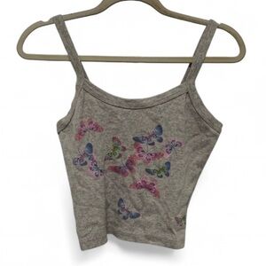 Y2K Vanity Gray Butterfly Graphics Cropped Tank Top